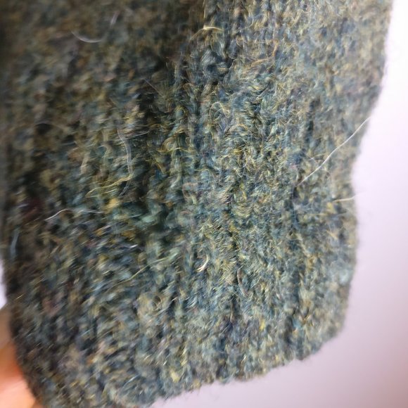 Vintage Nordic Full Zip Dad Sweater, 100% Wool Green Collared Snowflake print, L - Picture 4 of 6